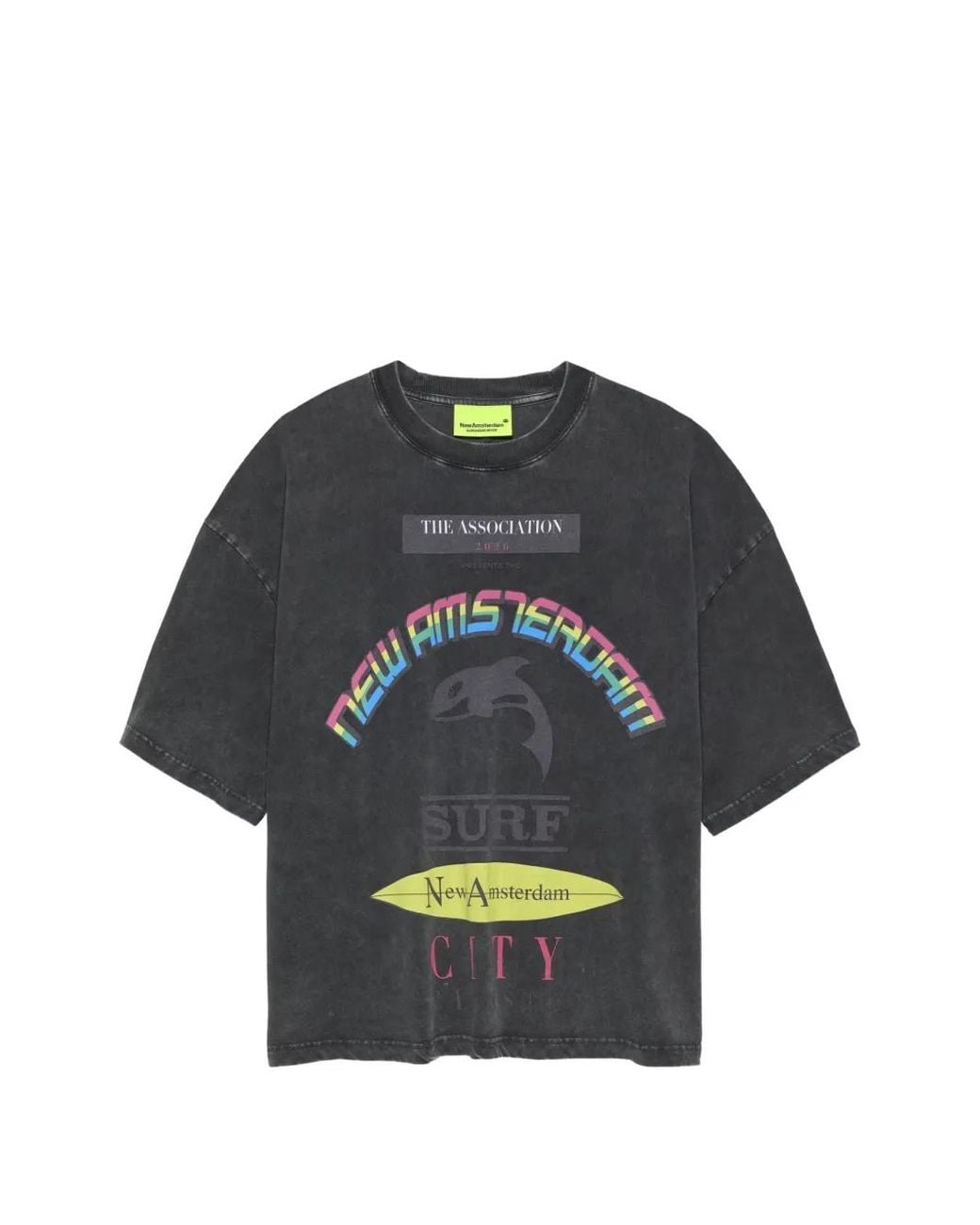 New Amsterdam Black Announcement Logo-Print T-Shirt for men