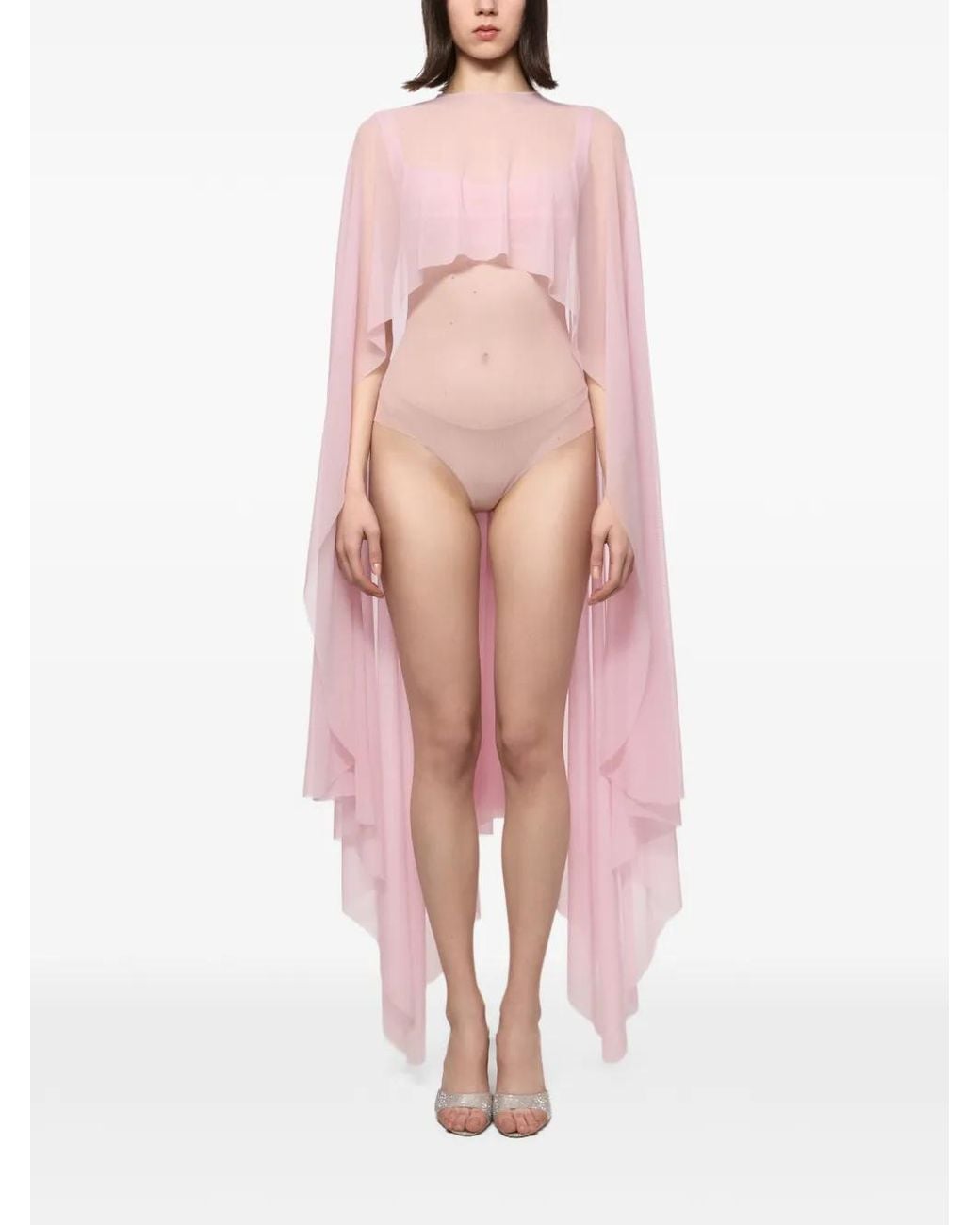 Atu Body Couture Pink Mesh Bodysuit And Cape Set