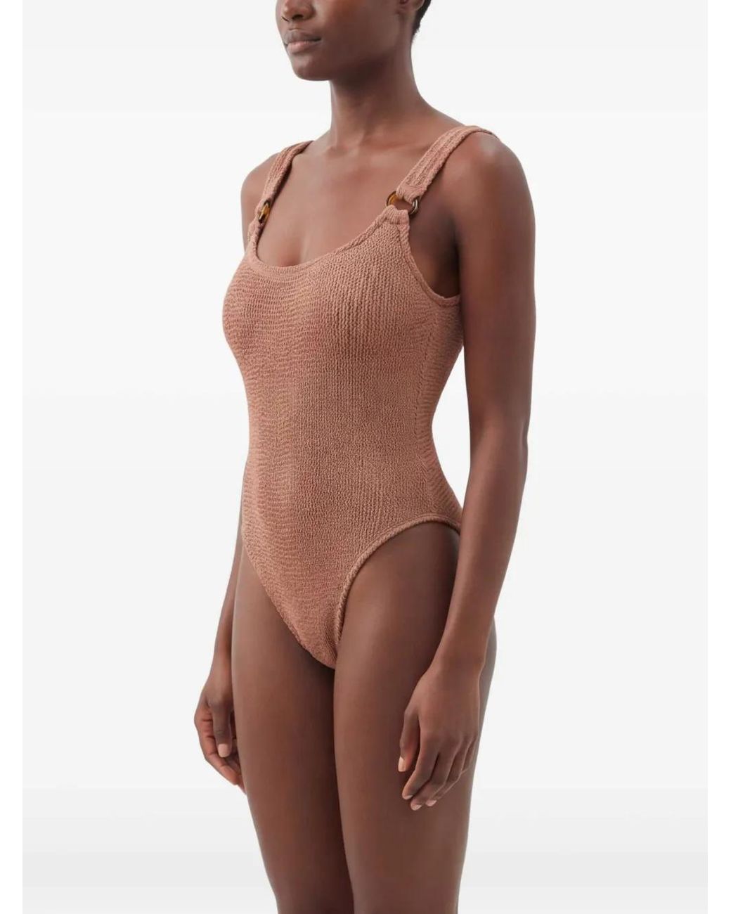 Hunza G Brown Domino Swim Metallic Crinkle