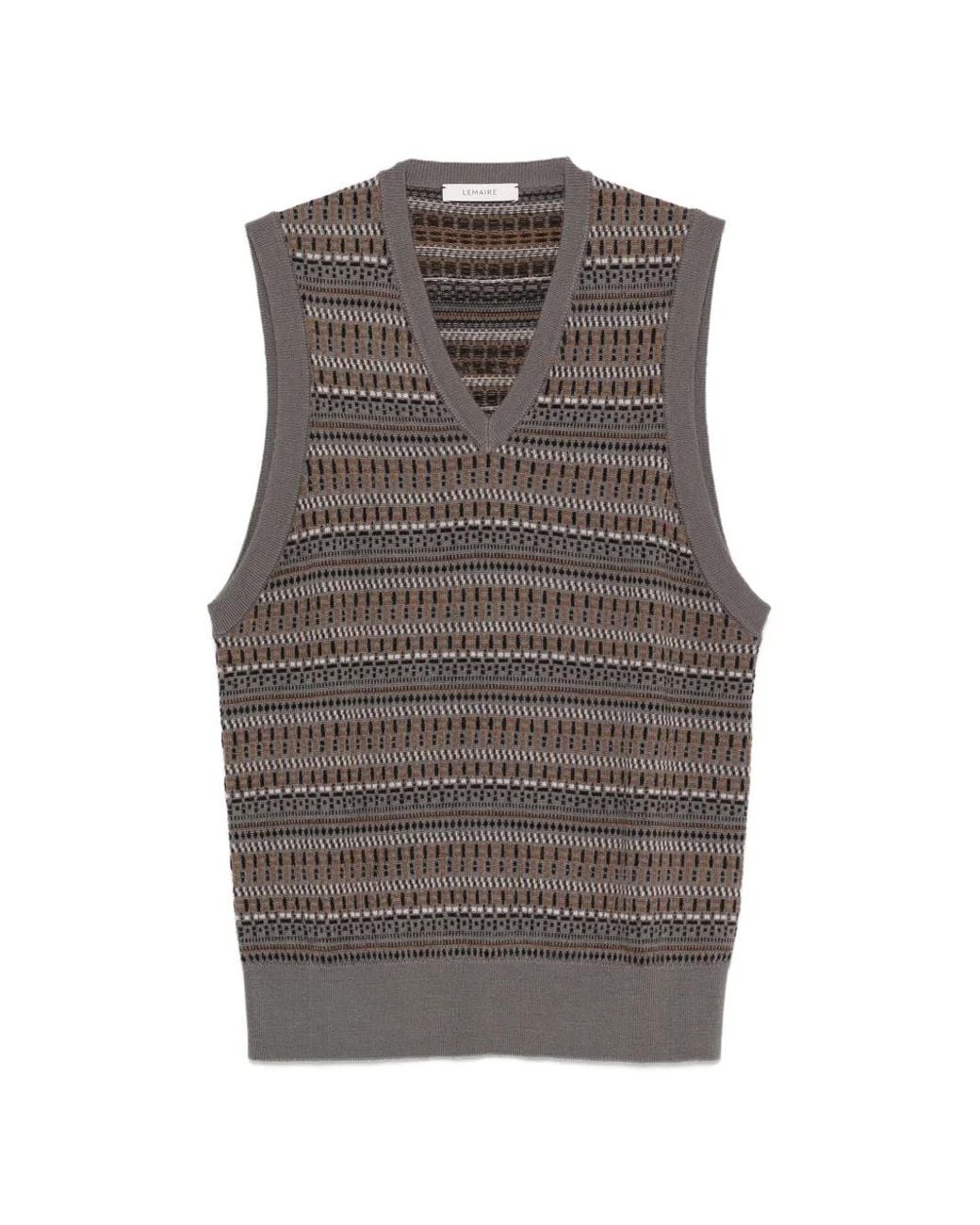 Lemaire Brown V-Neck Jacquard-Knit Vest for men
