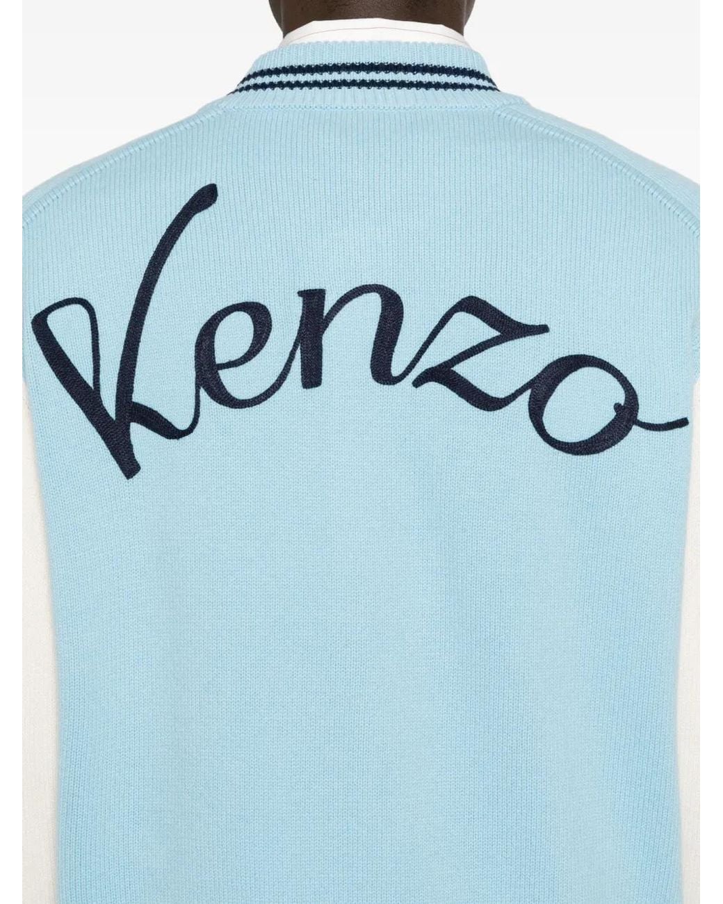 KENZO Blue Cardigan Varsity À Logo Brodé for men
