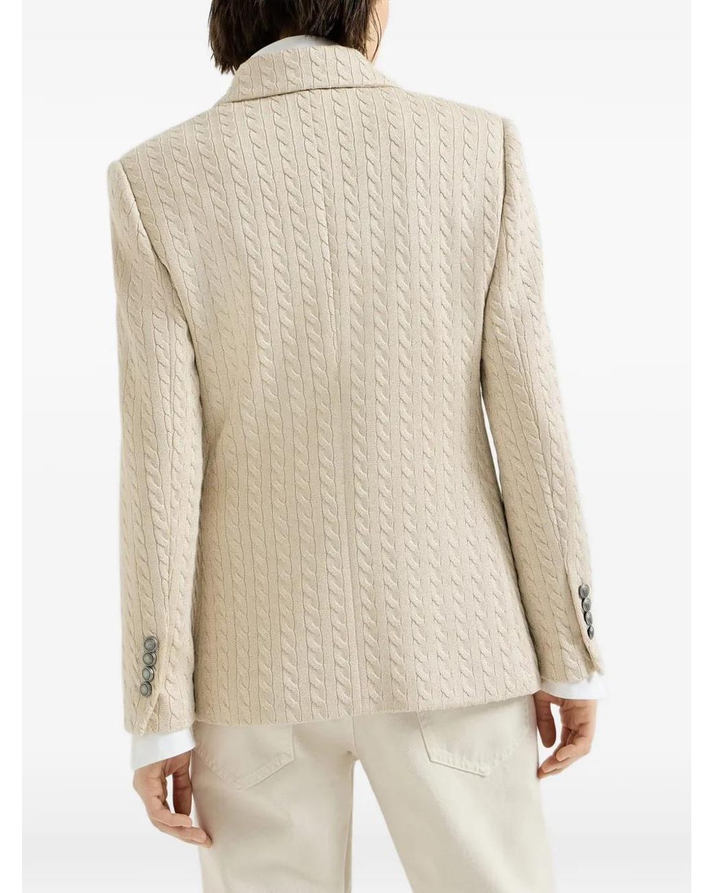 Brunello Cucinelli Natural Sparkling Cotton English Rib Knit Blazer With Monili