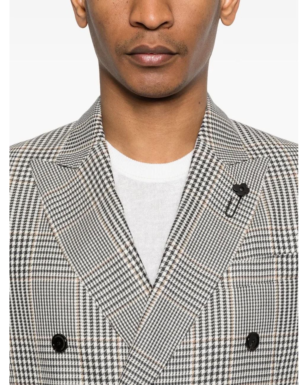 Lardini Gray Double-Breasted Checked Blazer for men