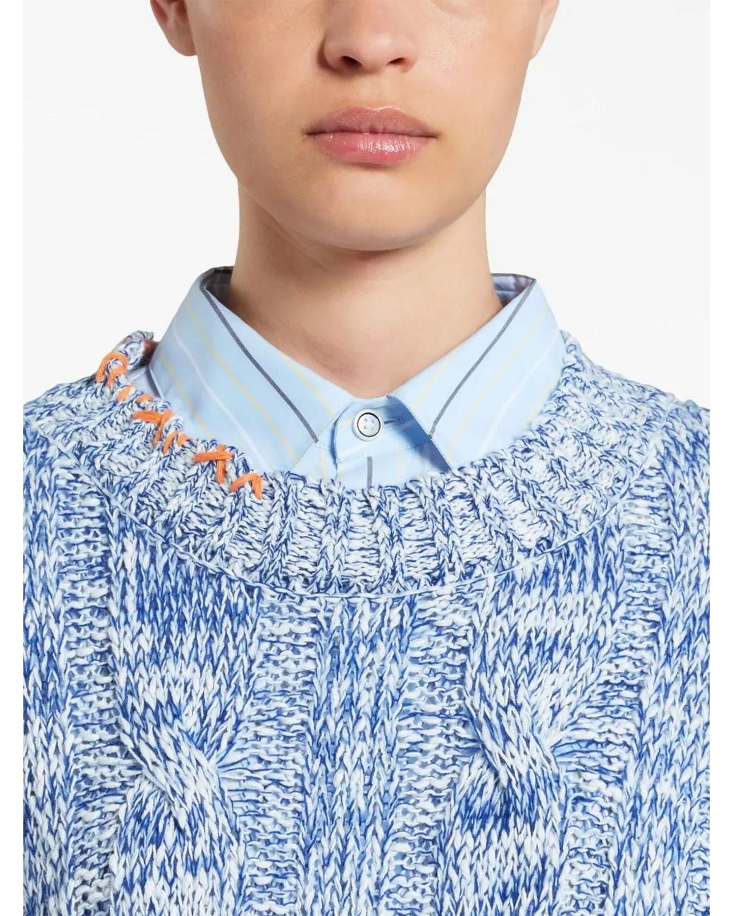 Marni Blue Distressed Marl-Knit Jumper