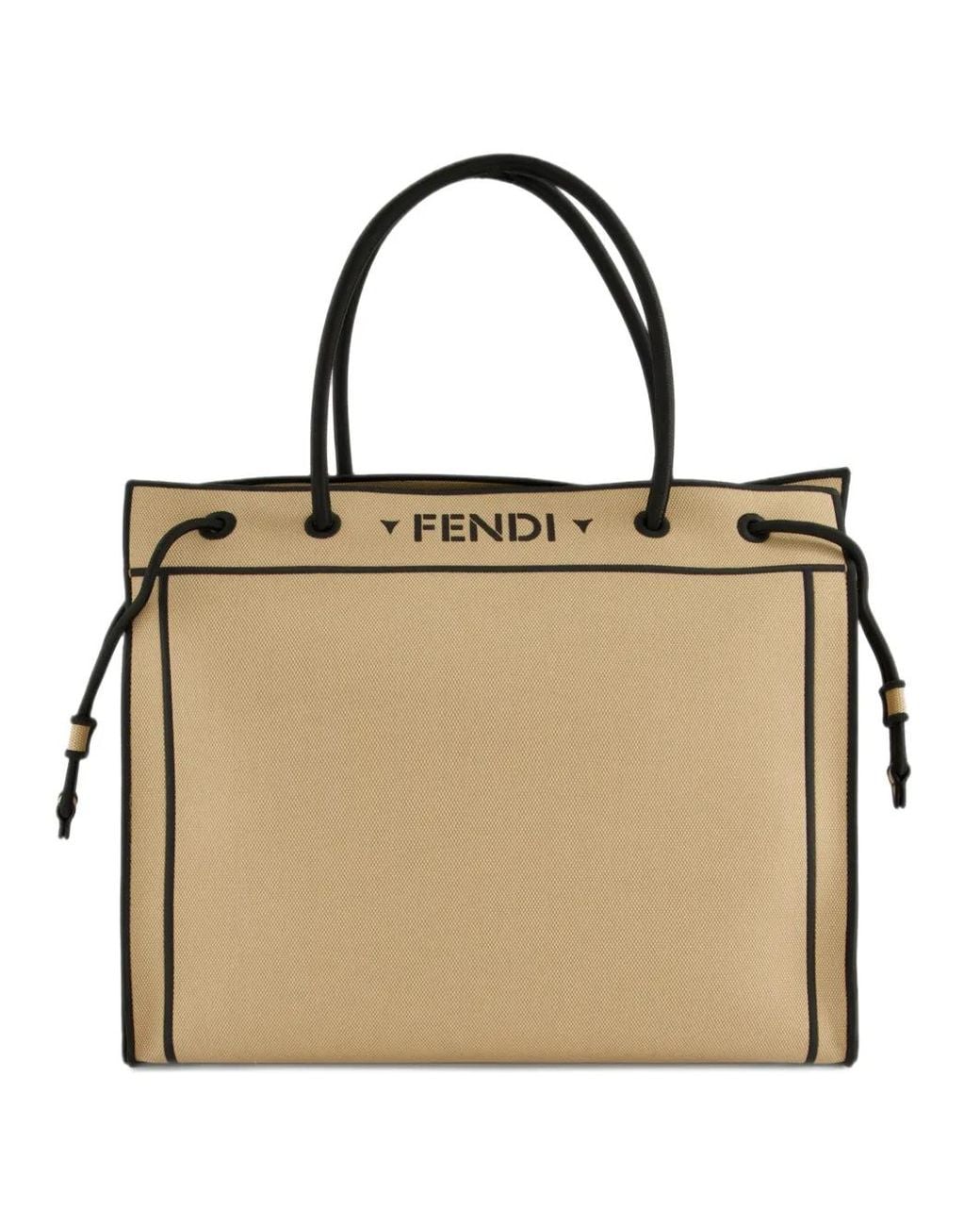 Fendi Natural Cabas En Toile À Broderies