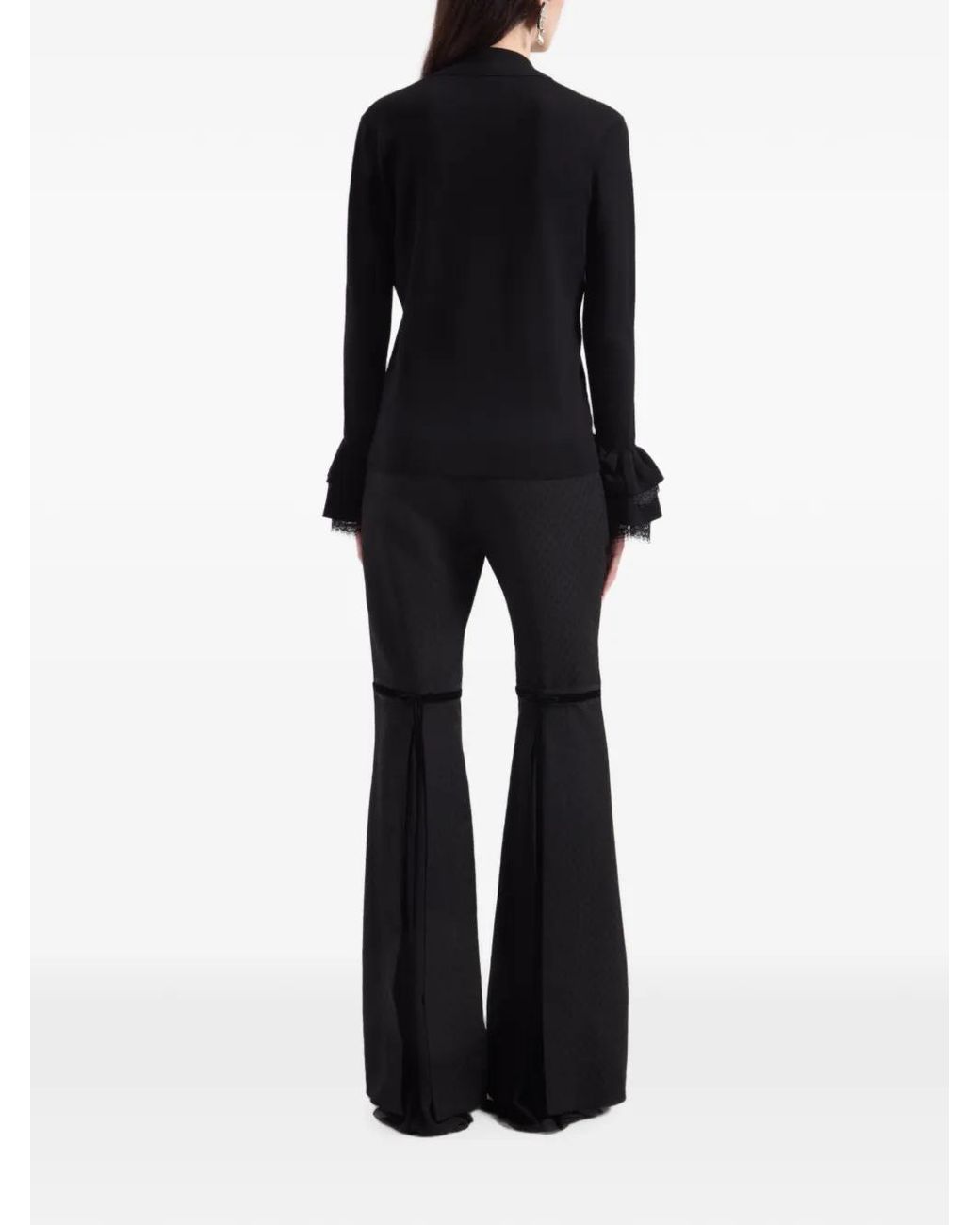 Nina Ricci Black Lace-Trim Ruffled-Cuff Sweater