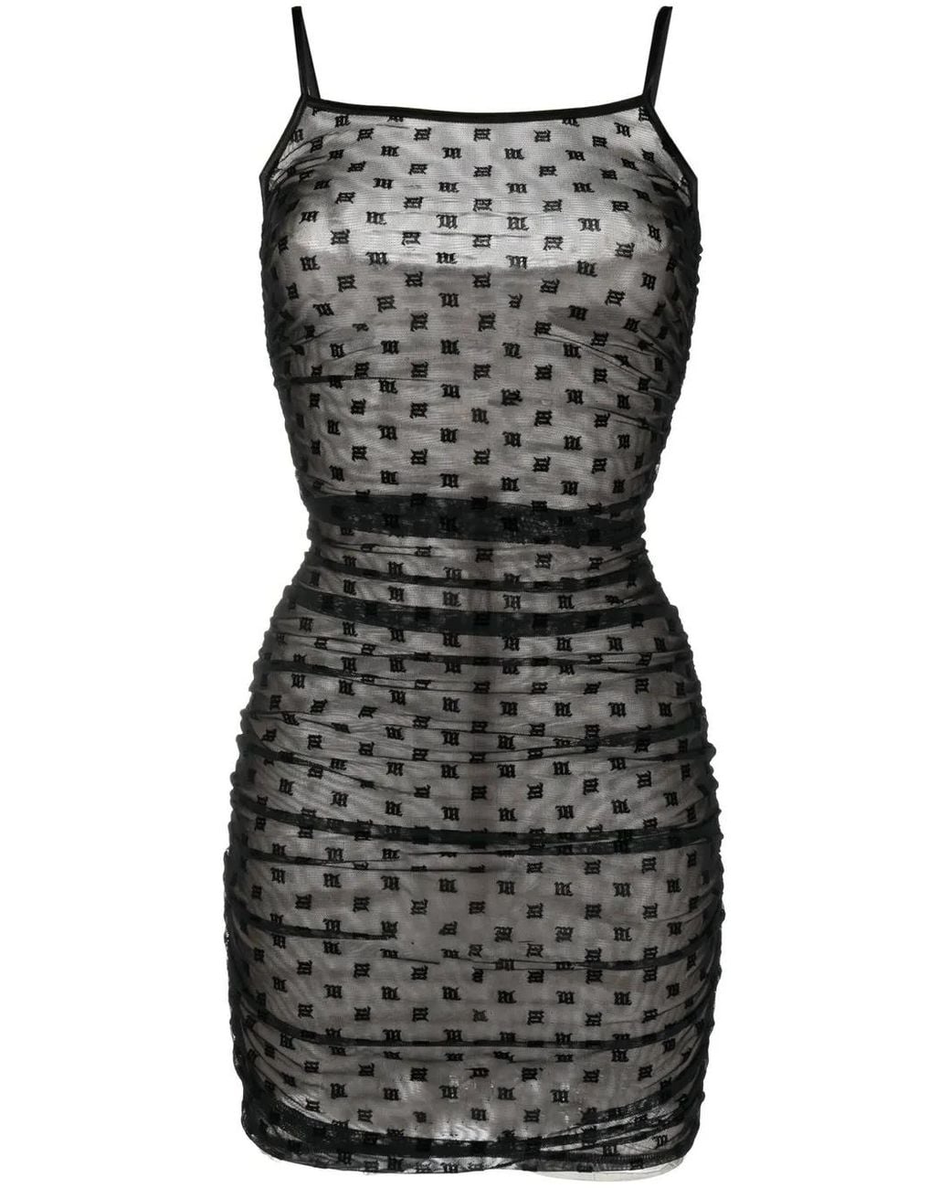 M I S B H V Black Monogram Ruched Minidress
