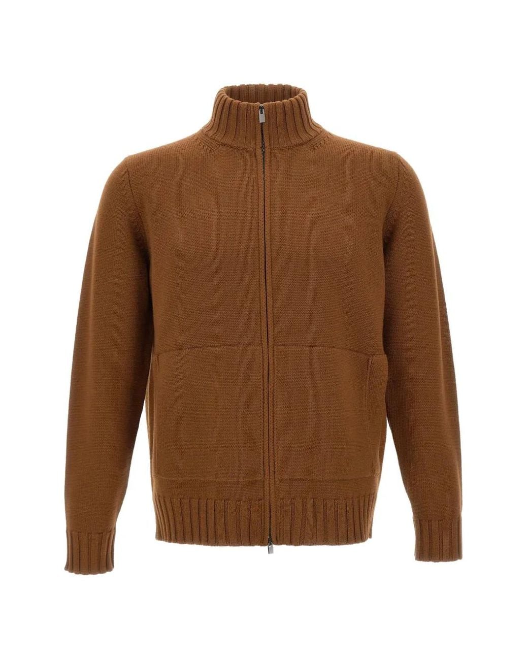 FILIPPO DE LAURENTIIS Brown Zip-Up Merino Wool Cardigan for men