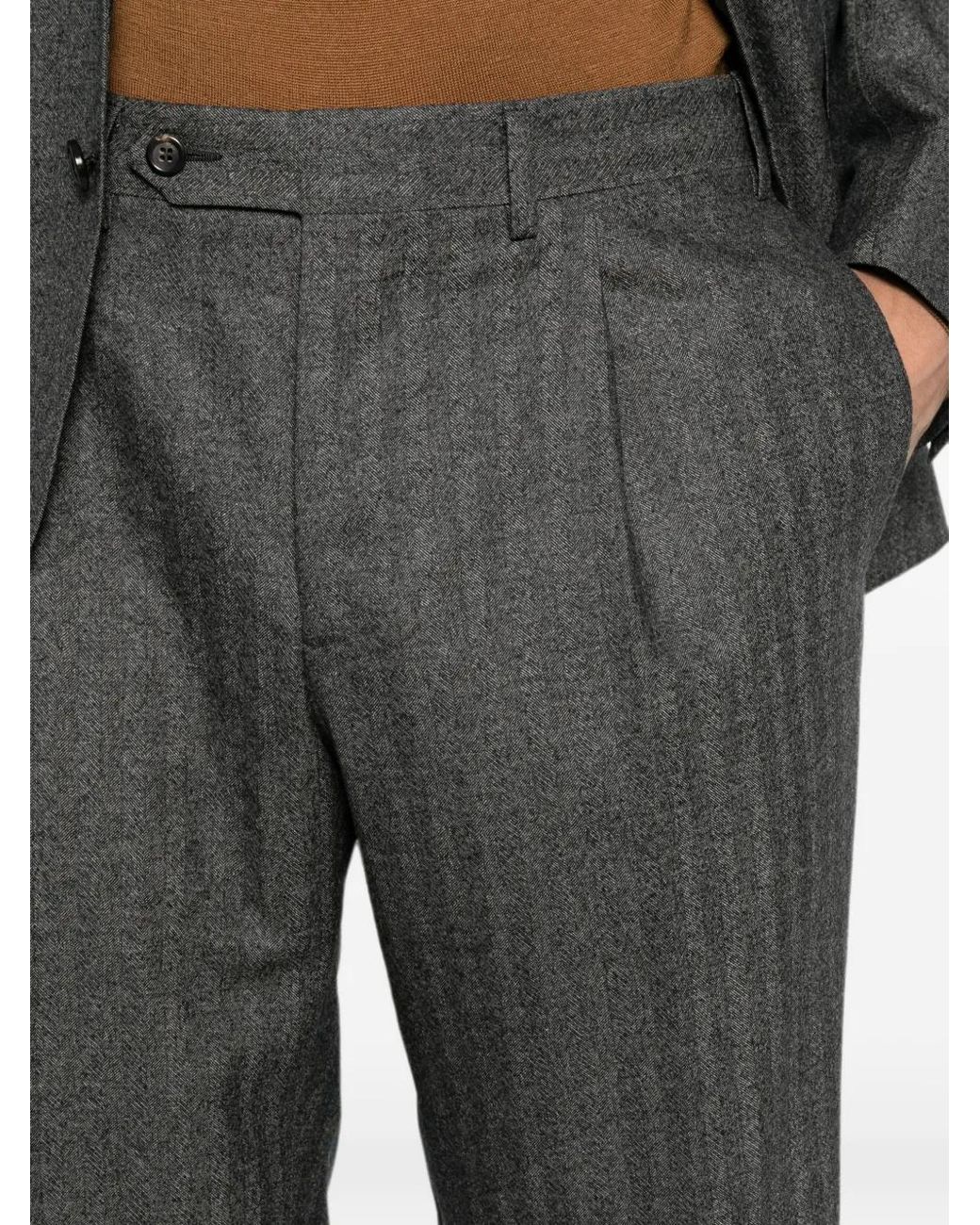 Canali Gray Herringbone-Pattern Wool Suit for men