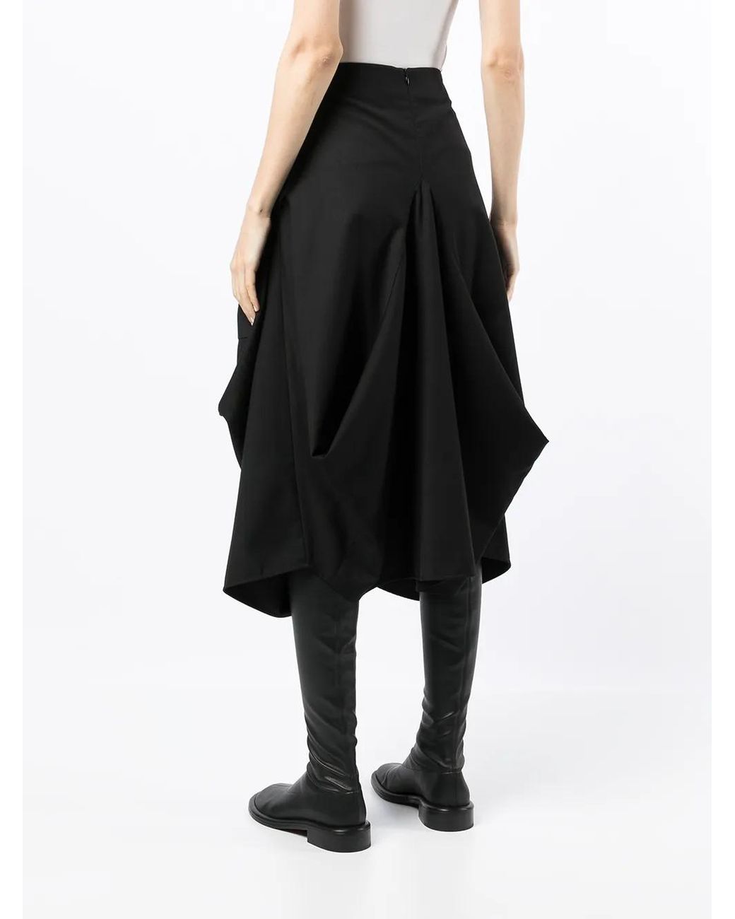 Goen.J Black Structured Draping Midi Skirt