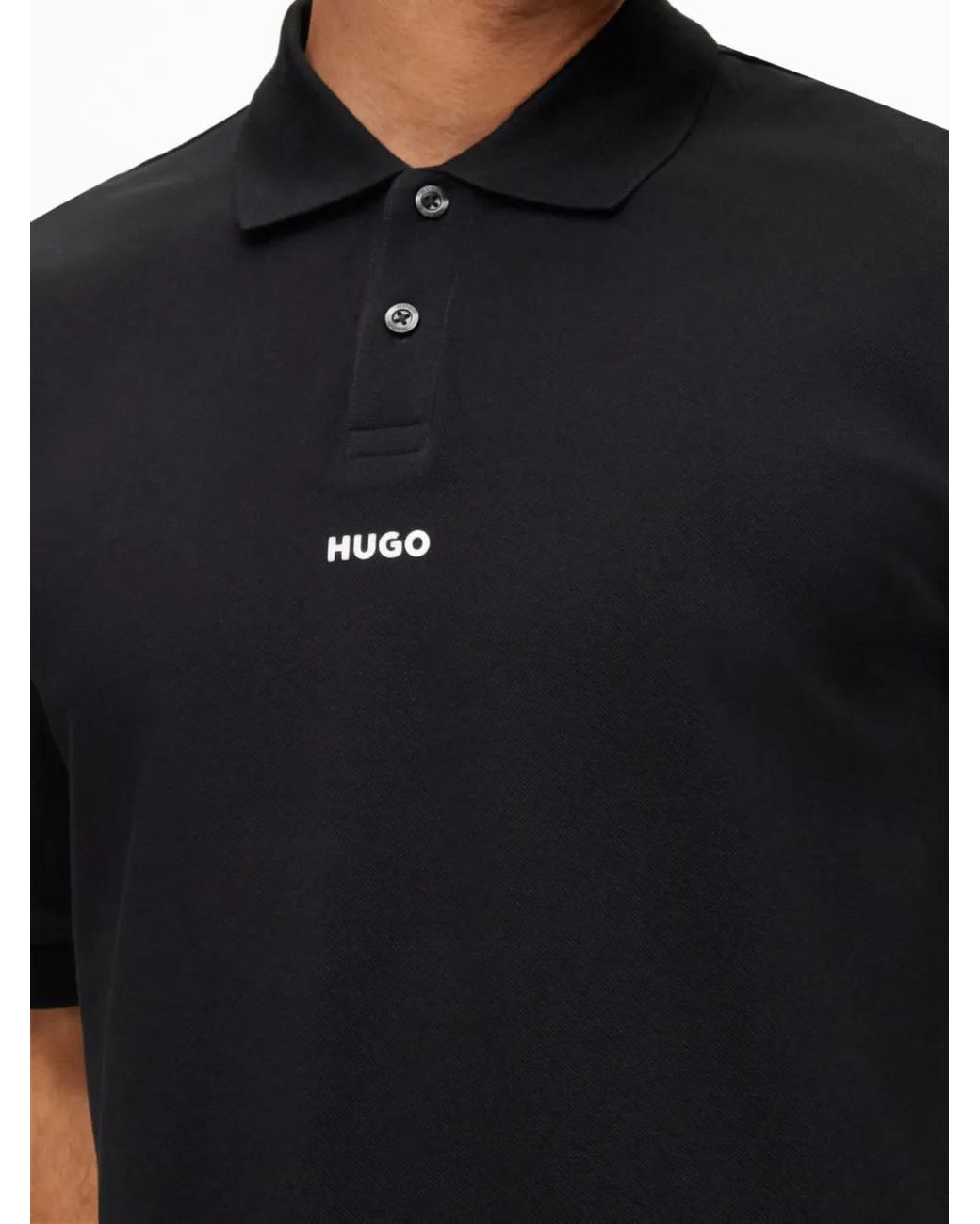 HUGO Black Logo-Print Cotton Polo Shirt for men