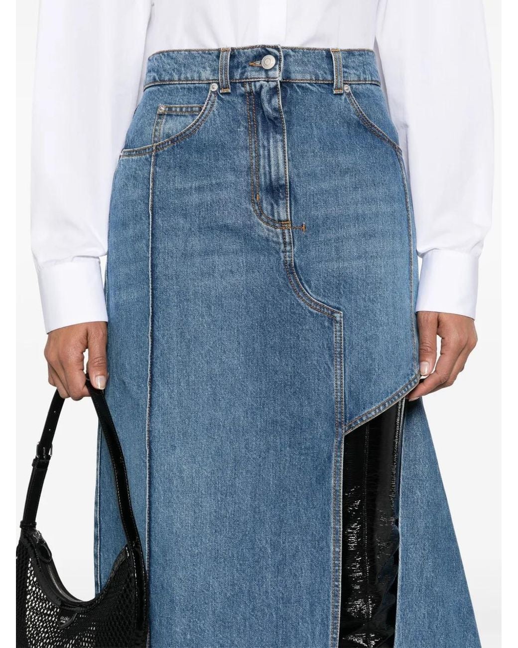 McQueen Slashed Denim Midi-Rok in het Blue