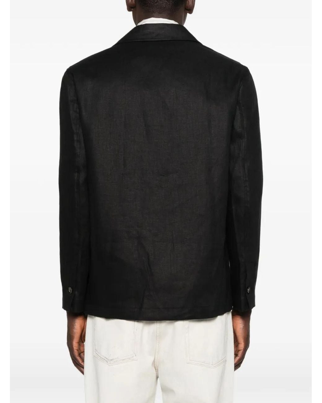 Michael Coal Black Flap-Pocket Button-Up Jacket for men