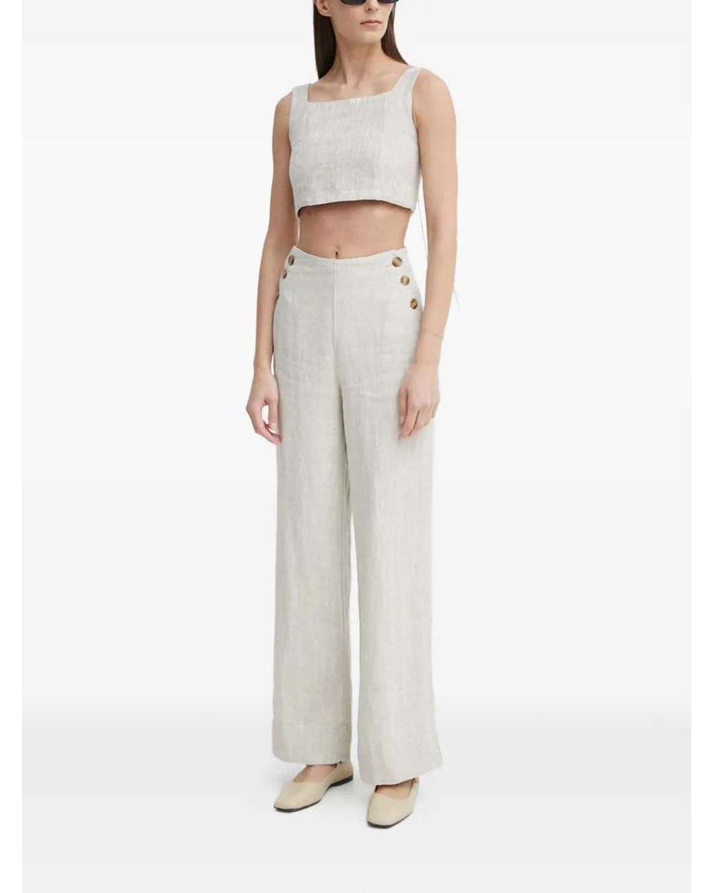 Alohas White Button-Fastening Square-Neck Top