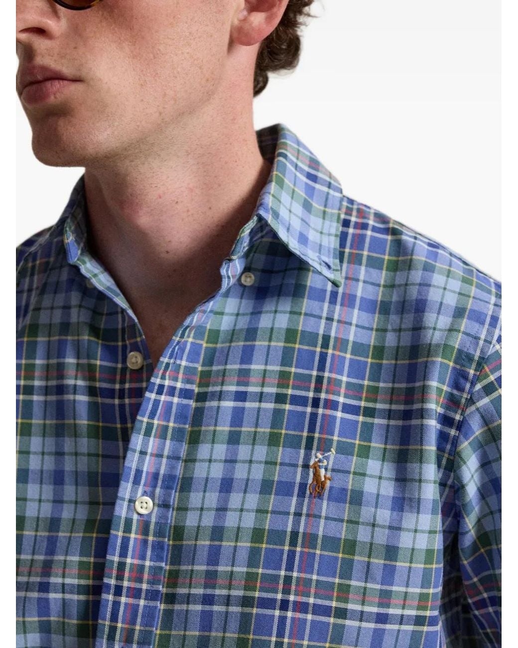 Polo Ralph Lauren Blue Custom-Fit Plaid Oxford Shirt for men