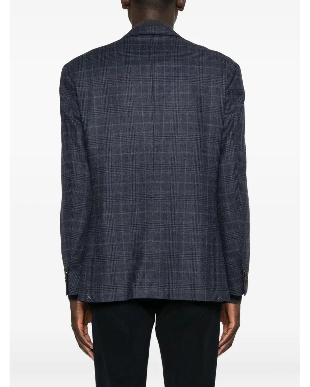 Corneliani Blue Checked Two-Button Blazer for men