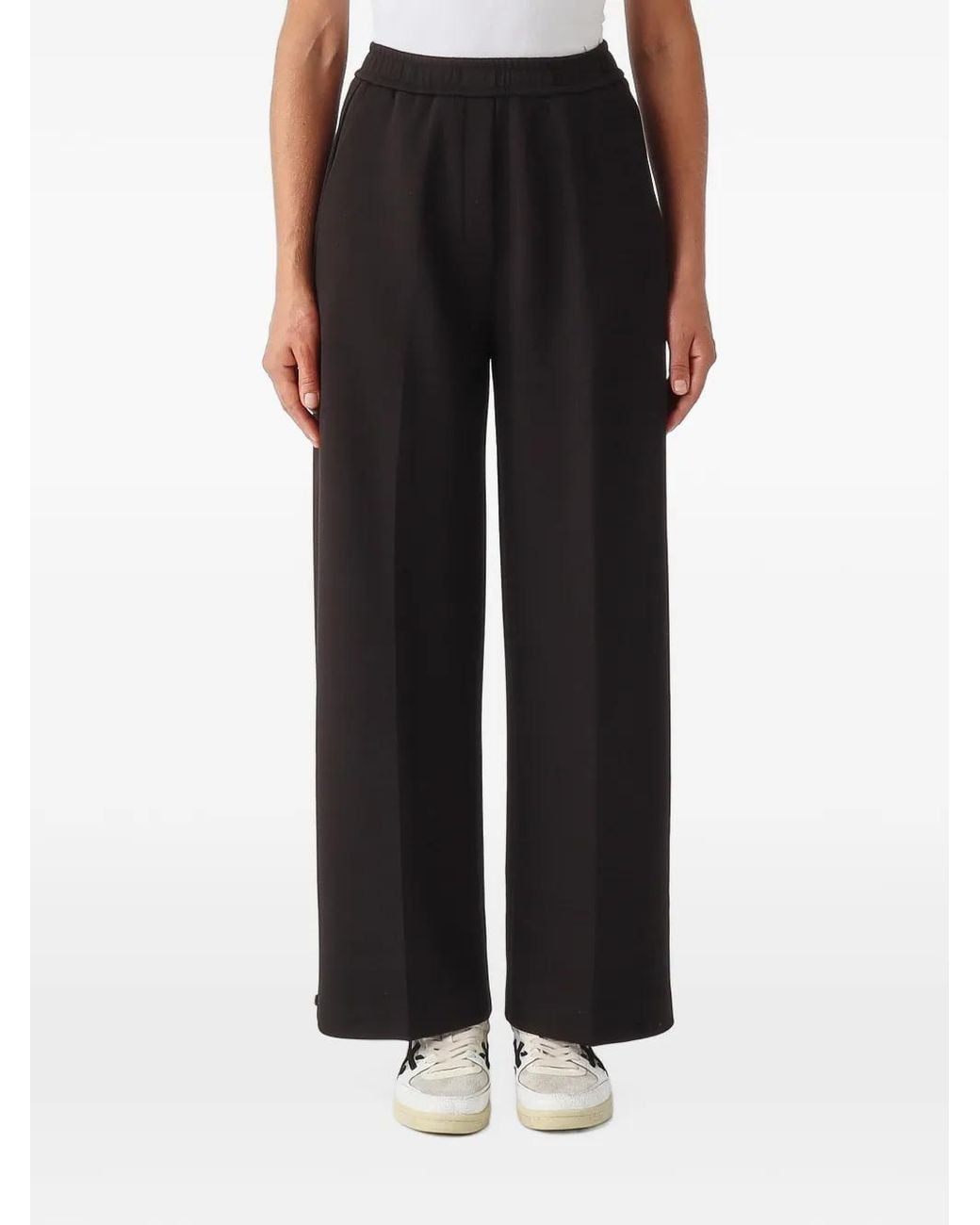 MEIMEIJ Black Elasticated Pressed-Crease Wide-Leg Trousers