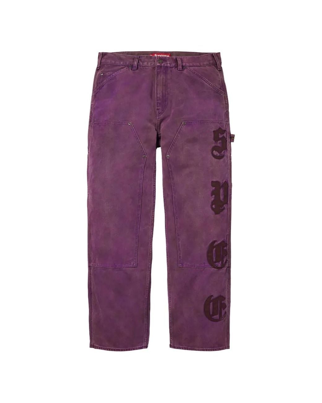 Supreme Purple Leather-Appliqué Painter Trousers for men