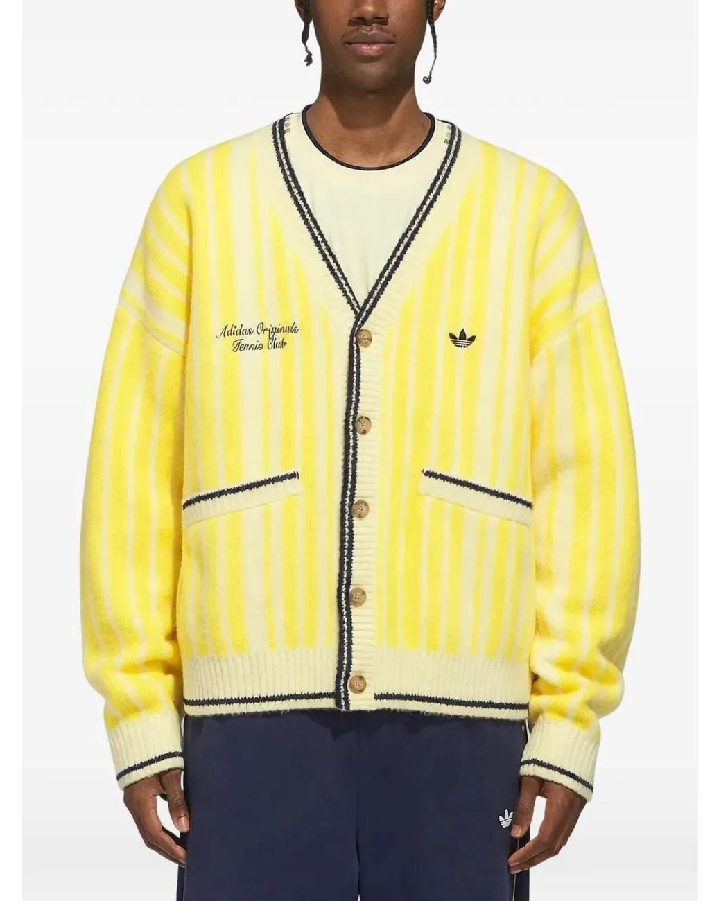 Adidas Yellow Cheviot Striped Cardigan