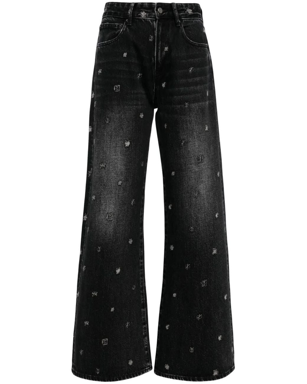 JNBY Black Embroidered-Butterfly Cotton Jeans