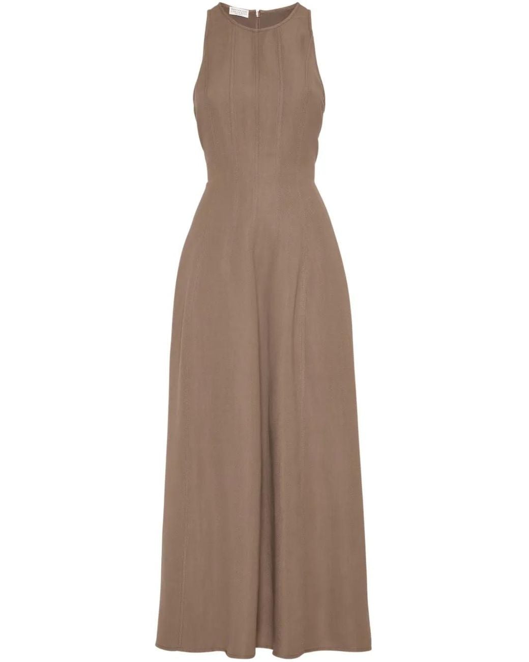 Brunello Cucinelli Brown Fluid Viscose And Linen Twill Dress