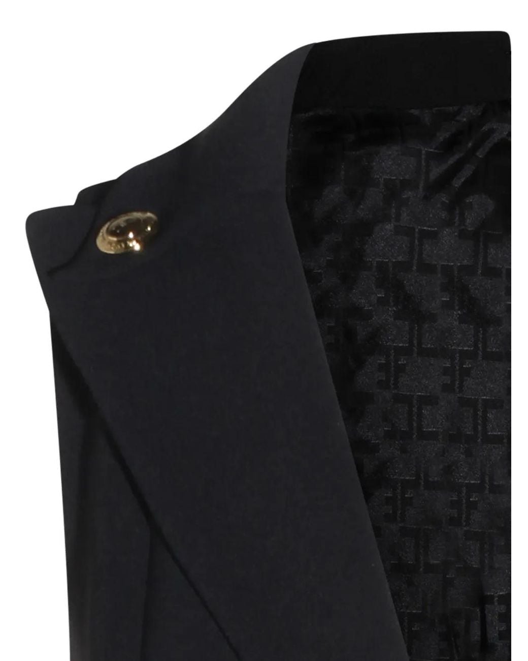 Elisabetta Franchi Black Double Layer Stretch Logo Detail Mini Dress