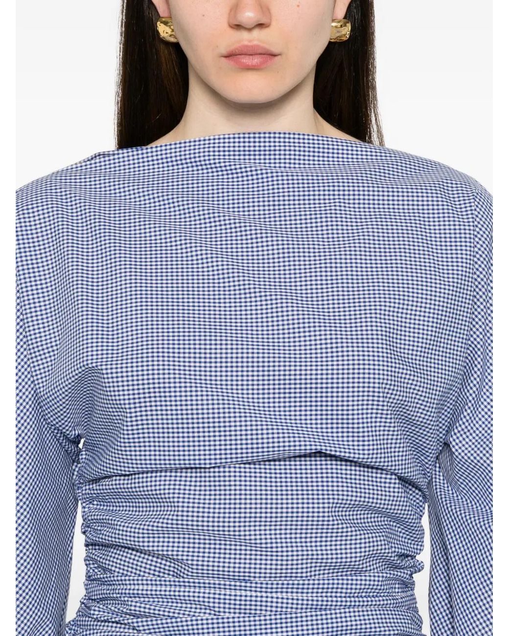 BERNADETTE Blue Ezra Gingham-Check Ruched Mini Dress