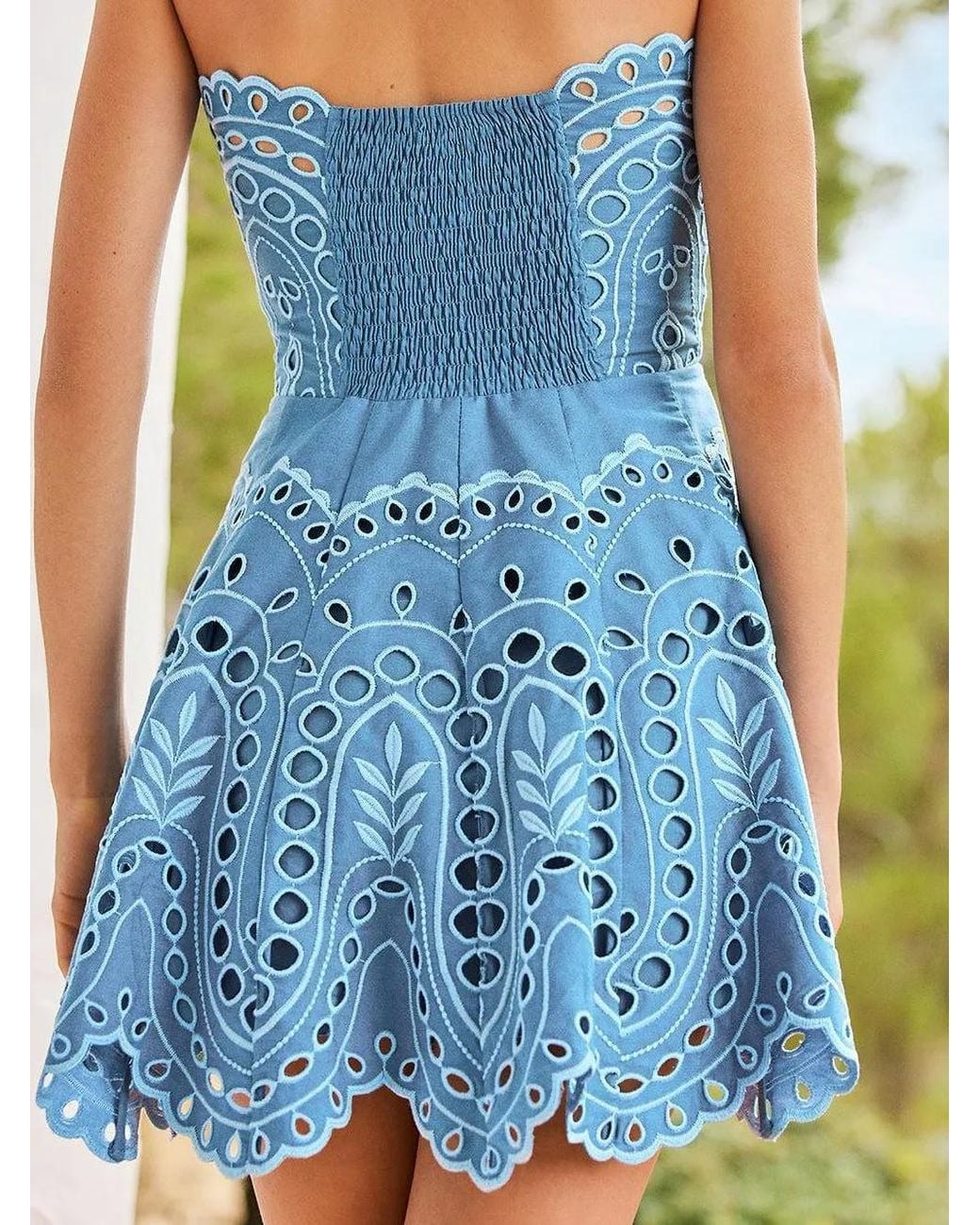 Charo Ruiz Blue Bali Broderie Smocked Mini Dress