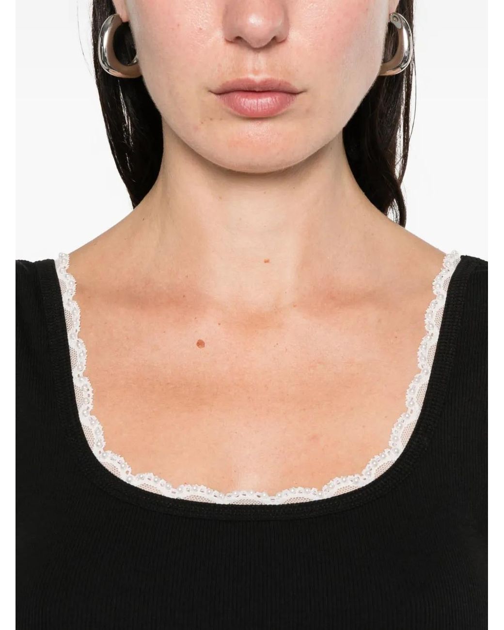 Sandro Black Beaded Embroidered Cotton Vest Top