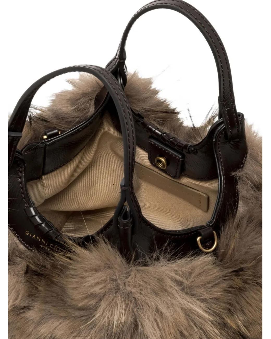 Gianni Chiarini Brown Mini Dua Faux-Fur Top-Handle Tote Bag