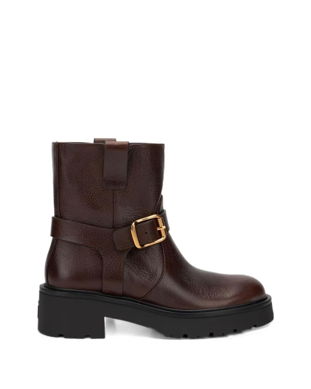 Stuart Weitzman Brown Ren Moto Buckle-Detail Biker Boots