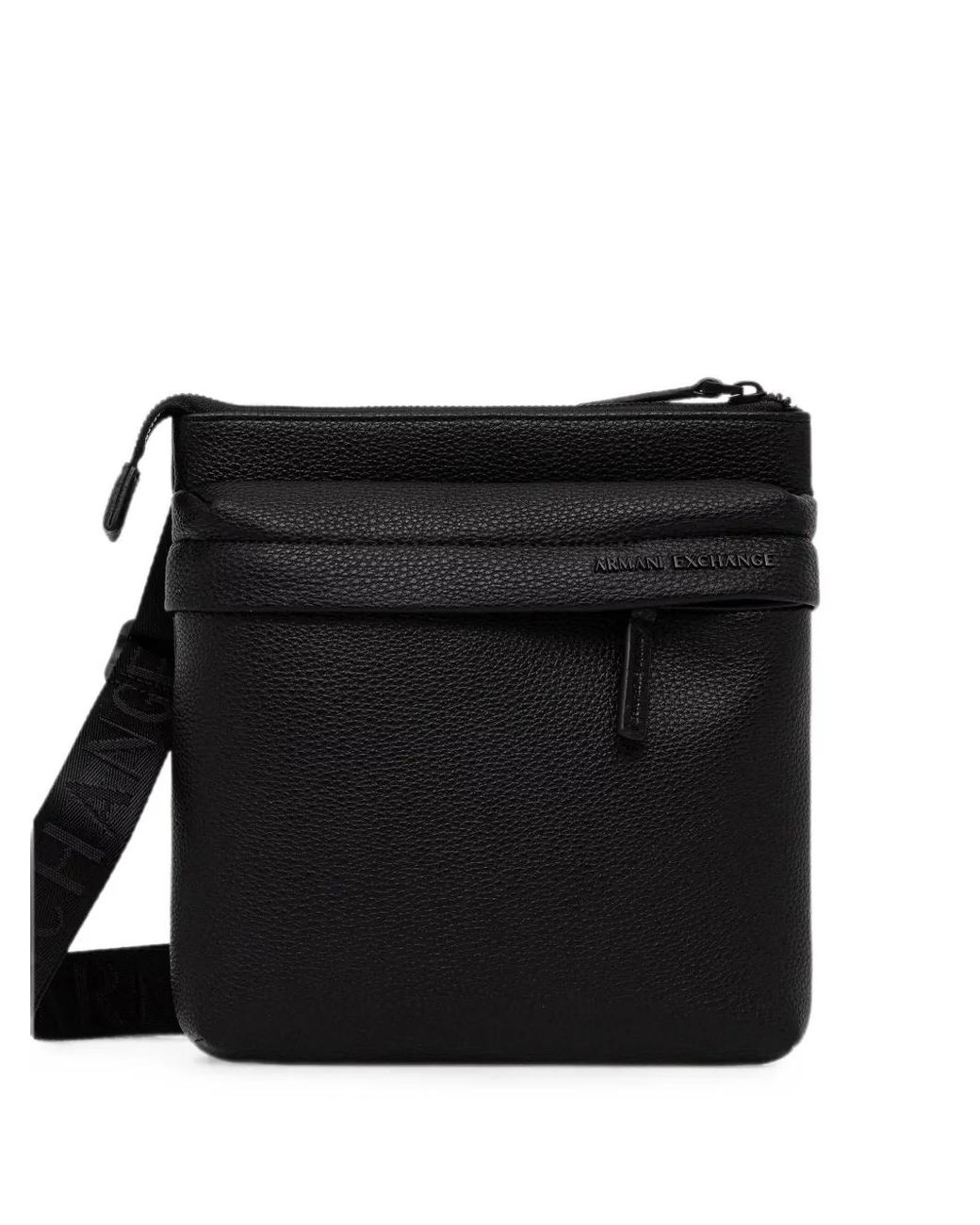 ARMANI EXCHANGE Black Logo-Plaque Pebbled-Effect Belt Bag for men