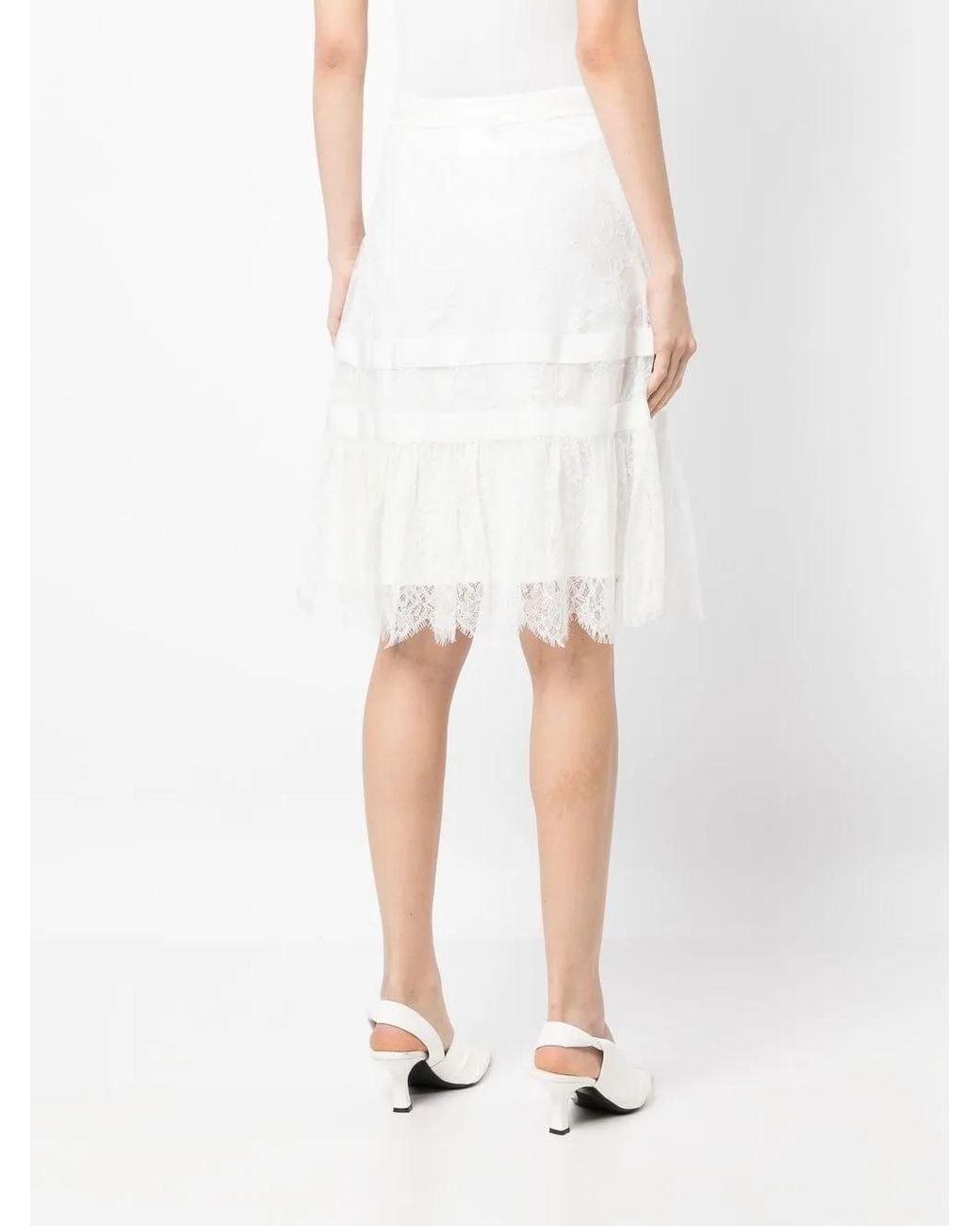 Shiatzy Chen White Lace Knee-Length Skirt