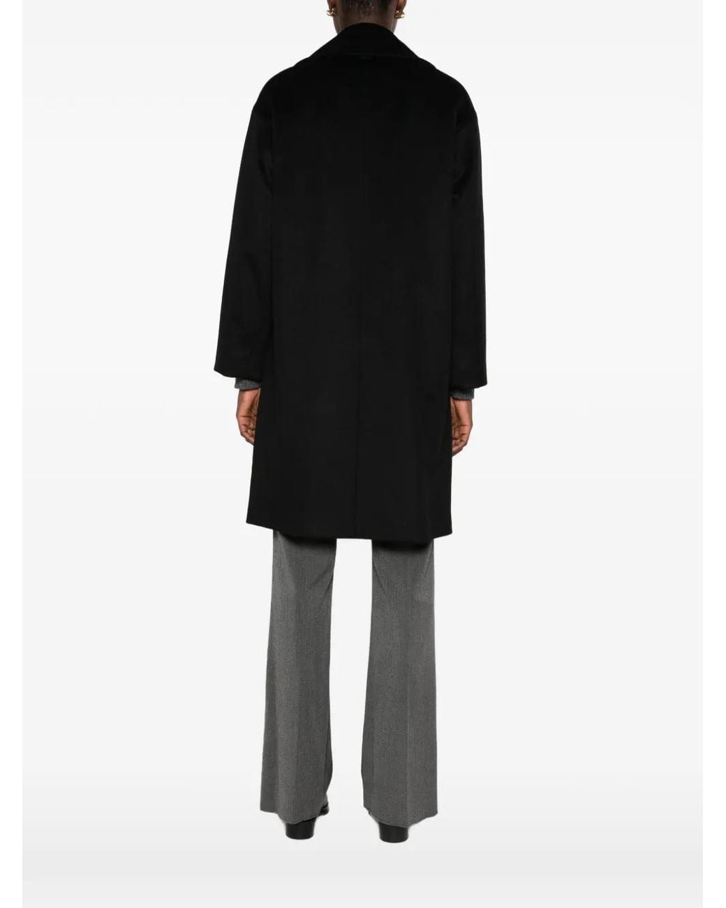 Pennyblack Black Double-Breasted Notched-Lapels Coat