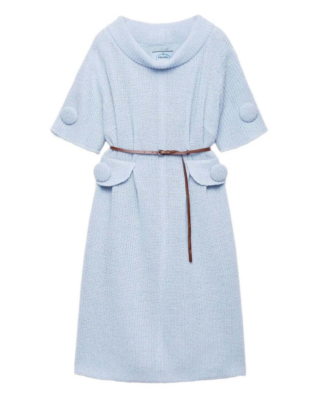Prada Moulin Wool Knit Midi Dress in Blue | Lyst