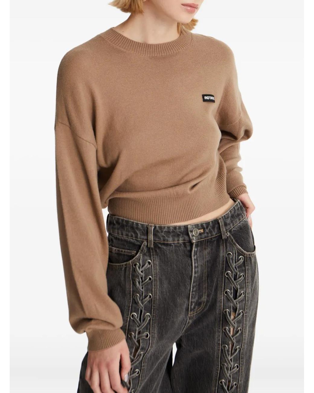 ROTATE BIRGER CHRISTENSEN Natural Crew-Neck Merino-Cashmere Sweater