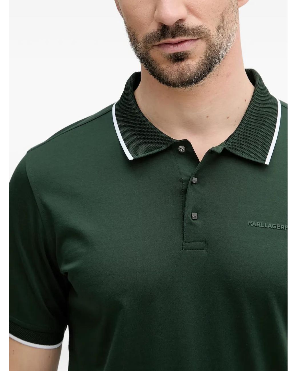 Karl Lagerfeld Green Logo-Print Tipped Polo Shirt for men