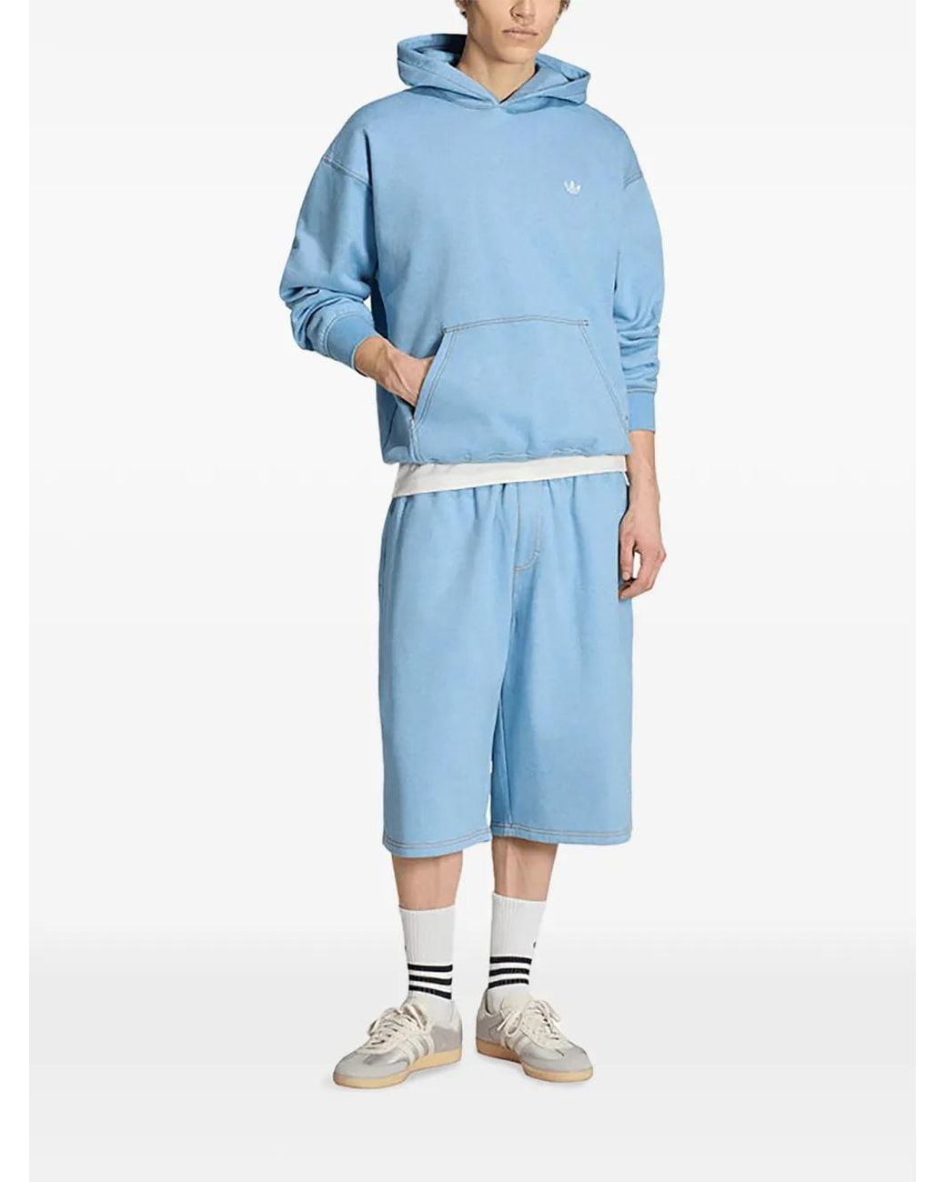 Adidas Blue Trefoil Contrast-Stitched Shorts for men