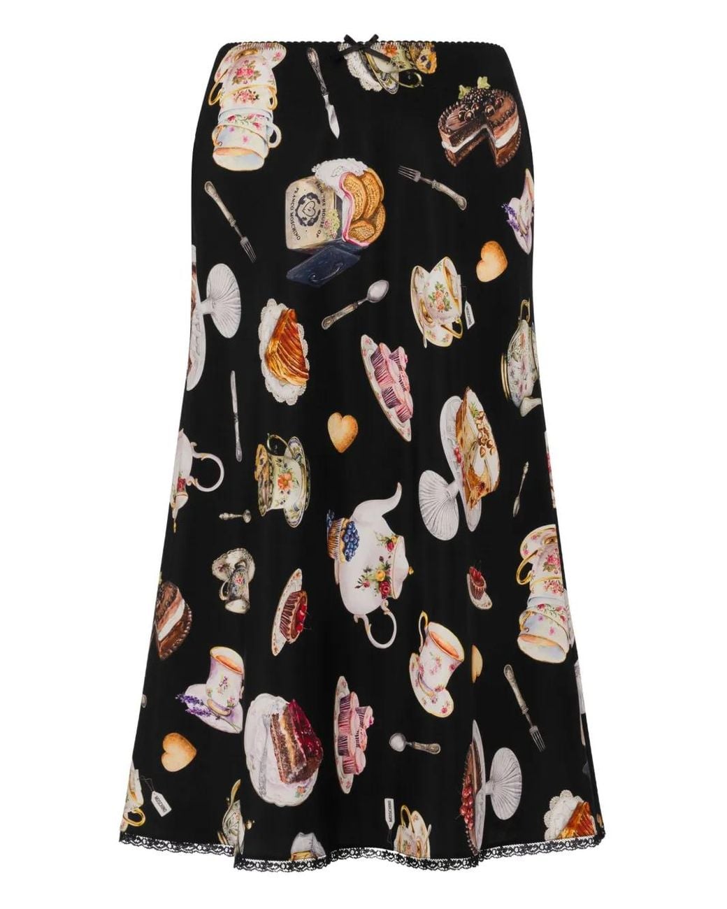 Moschino Black Dessert-Print Midi Skirt