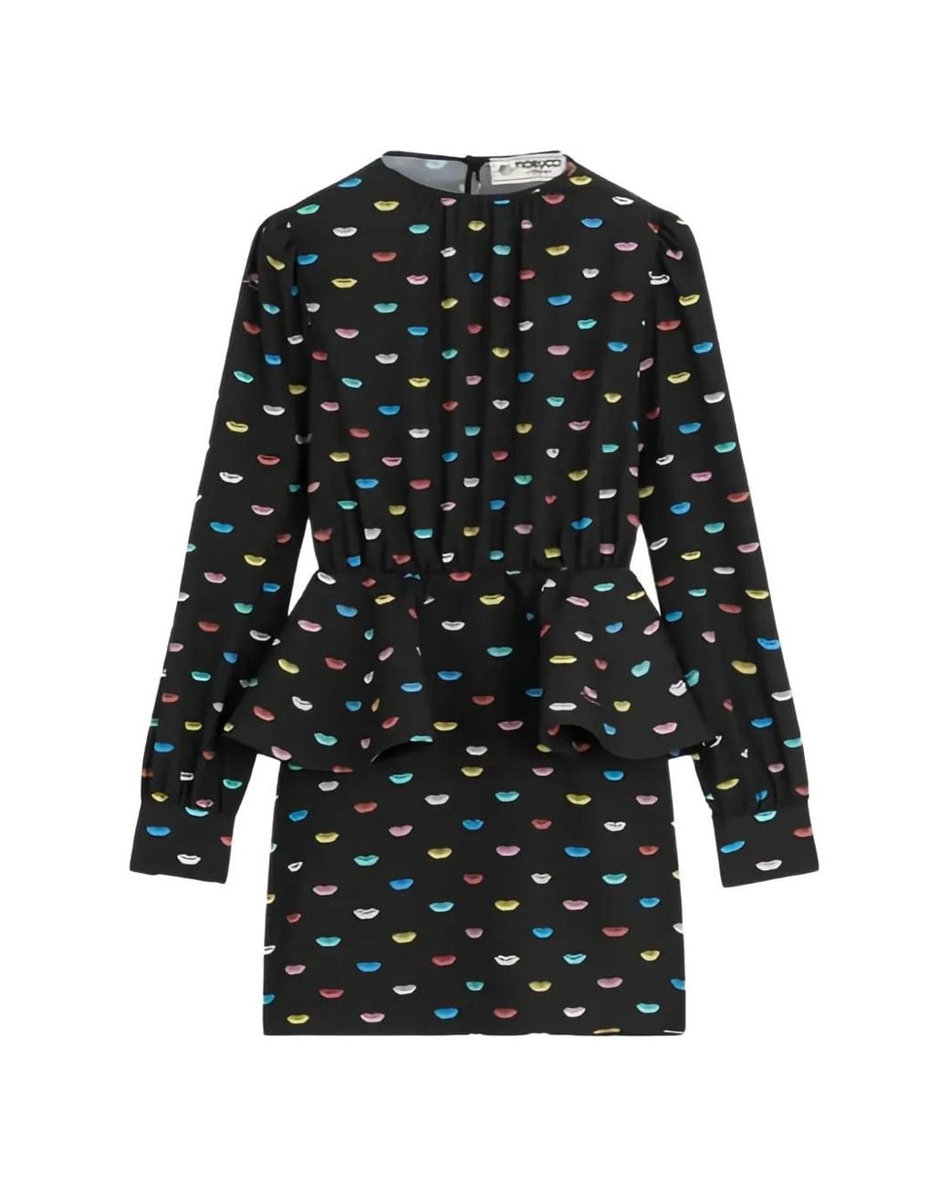Fiorucci Black Peplum-Waist Graphic-Print Mini Dress