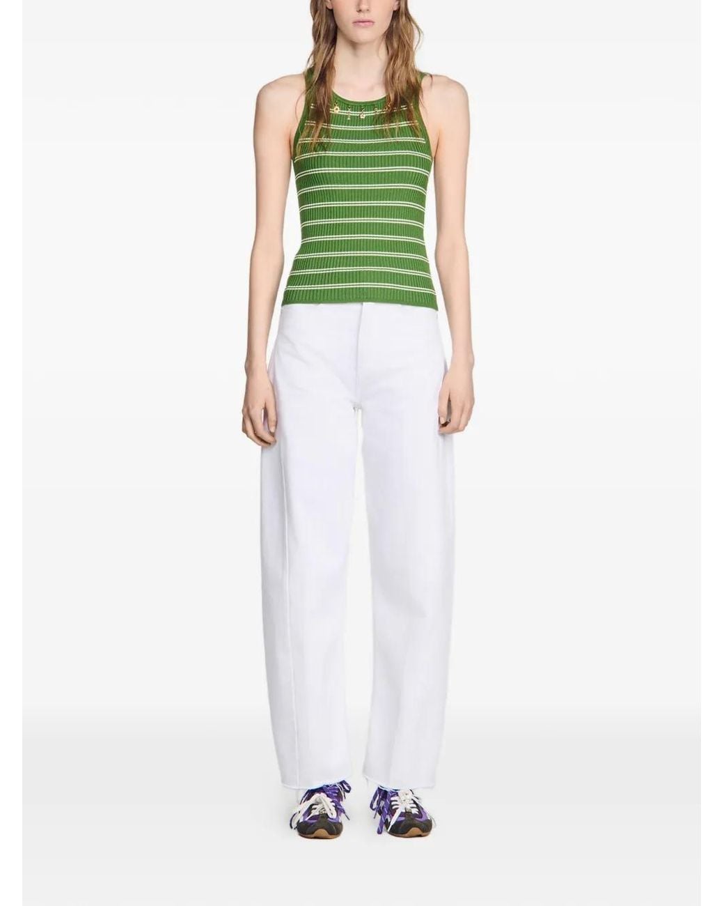Sandro Green Striped Tank Top With Charms