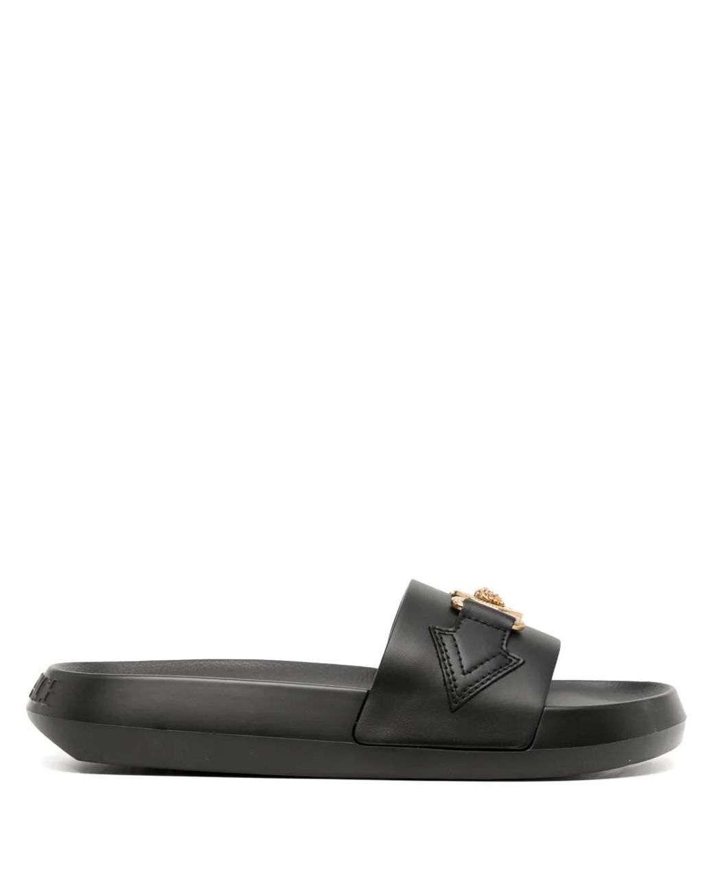 Versace Black Medusa-Plaque Embellished Slides