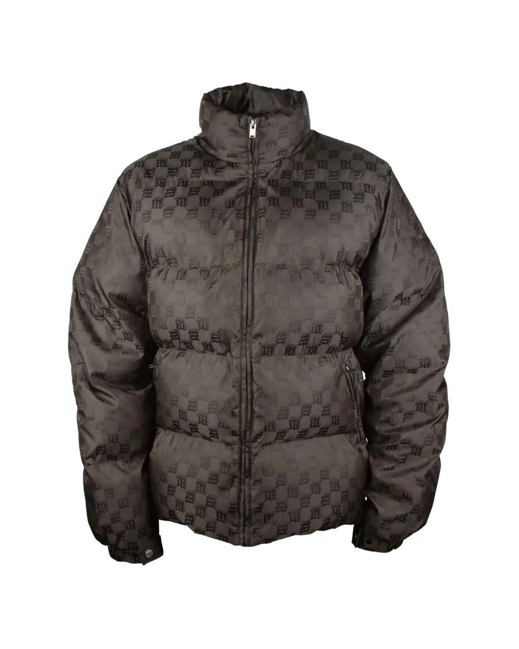 M I S B H V Gray Monogram-Pattern Quilted Down Jacket for men