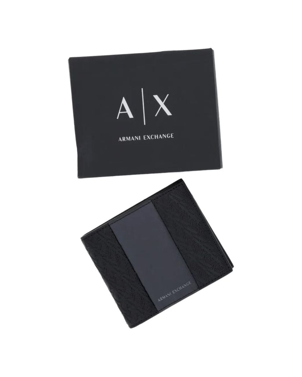 ARMANI EXCHANGE Black Monogram-Pattern Bifold Wallet for men