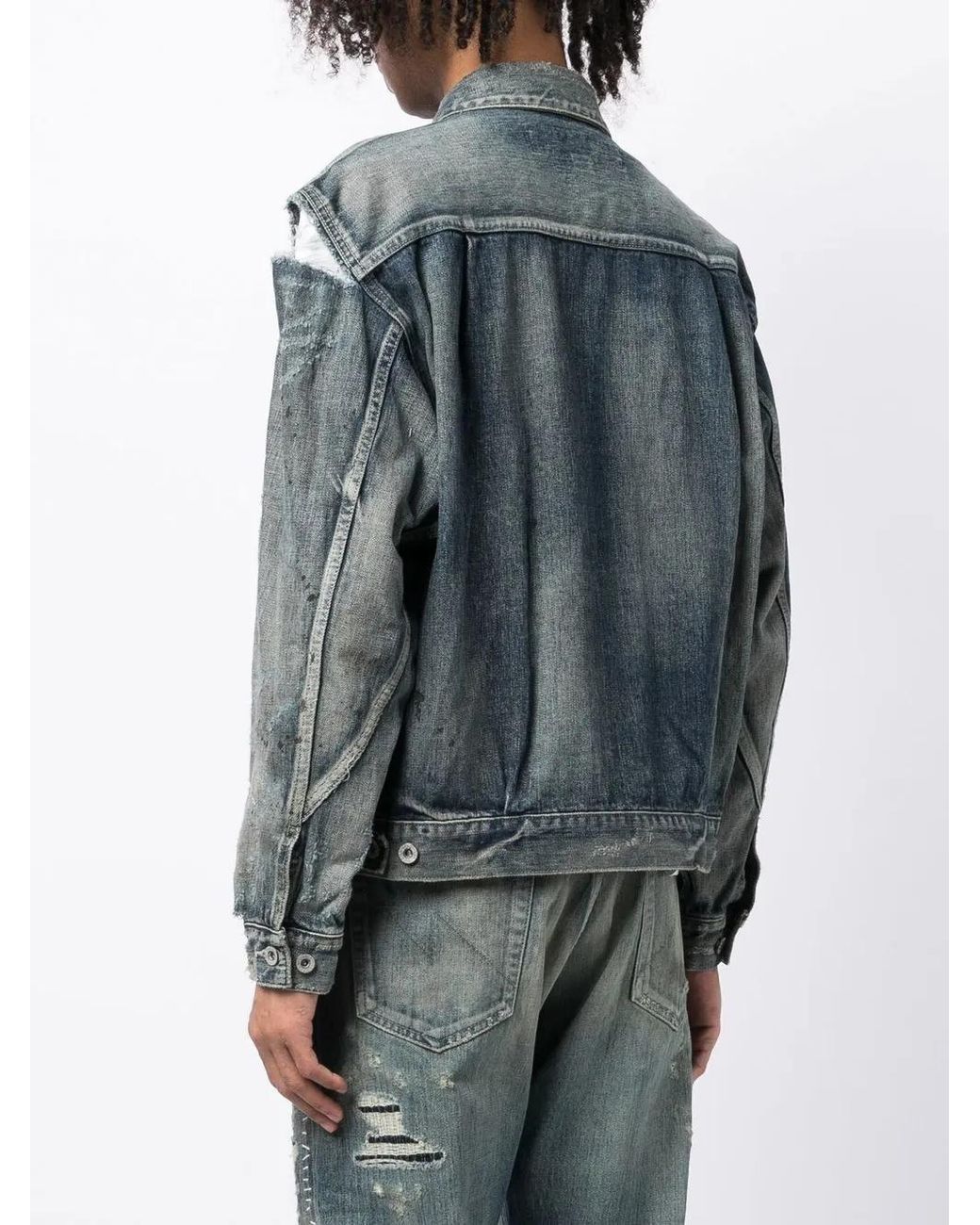 Neighborhood Blue Distressed-Effect Denim Jacket for men
