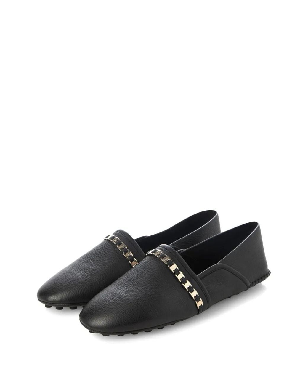 Ferragamo Black Chain-Strap Leather Ballet Flats