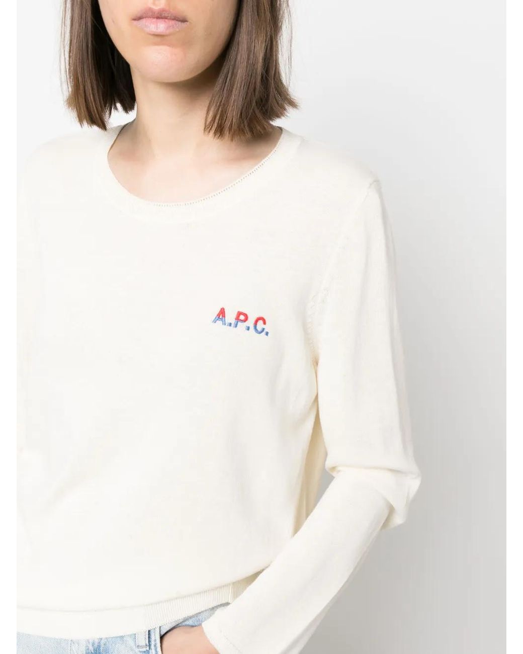 A.P.C. White Logo-Embroidered Long-Sleeve Sweater