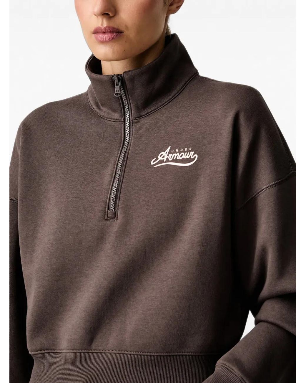 Under Armour Brown Varsity Rival Fleece Logo-Print Cropped Sweatshirt