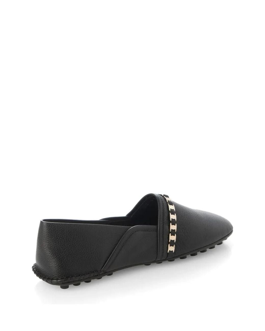 Ferragamo Black Chain-Strap Leather Ballet Flats