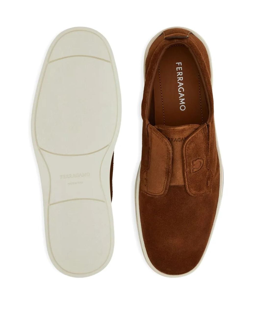 Ferragamo Brown Derby Slip-On Shoes for men